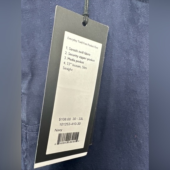 NWT Rhone Everyday Twill Five Pocket Pants Slim Straight Navy 30 W x 33 L $108 - Picture 10 of 10